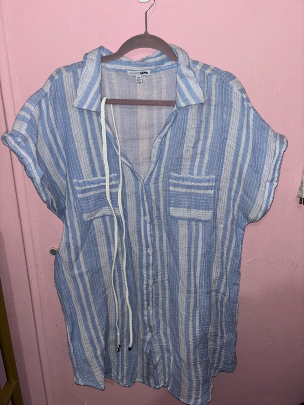 Fashion Nova Blue & White Striped Button-Up Tunic